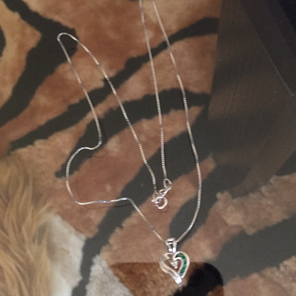 14K white gold emerald diamond necklace with chain